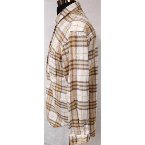 American Eagle Womens Medium Gold Plaid Very Soft Heavyweight Button Up Shirt - Picture 5 of 11